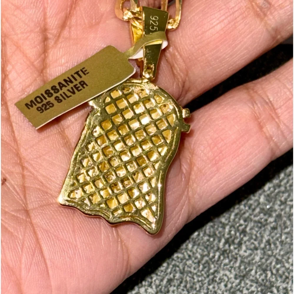 14k Yellow Gold Vermeil 3ct VVS GRA certified Moissanite Diamond Jesus pendant - Picture 5 of 8